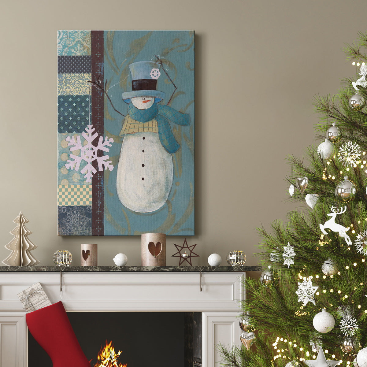 Snowman Patchwork I Premium Gallery Wrapped Canvas - Ready to Hang