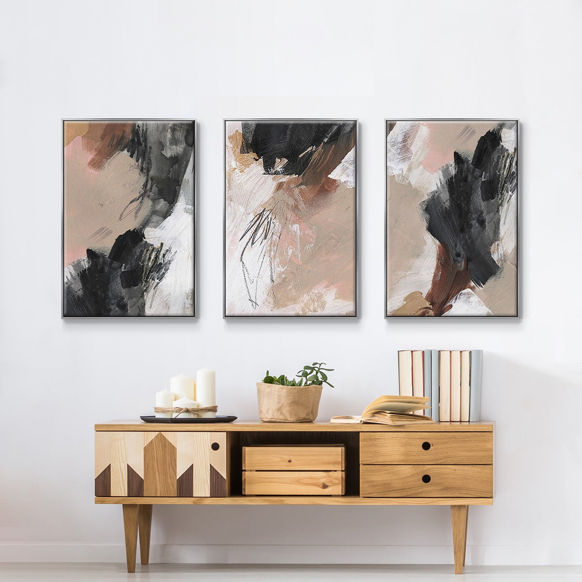 Unbleached Neutrals IV - Framed Premium Gallery Wrapped Canvas L Frame 3 Piece Set - Ready to Hang