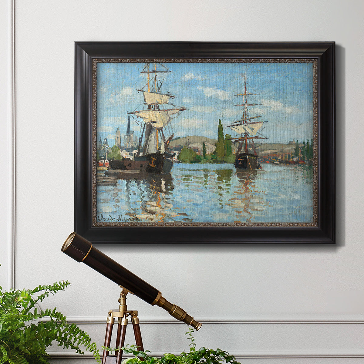 Ships Riding on the Seine - Ornate Framed Canvas Print