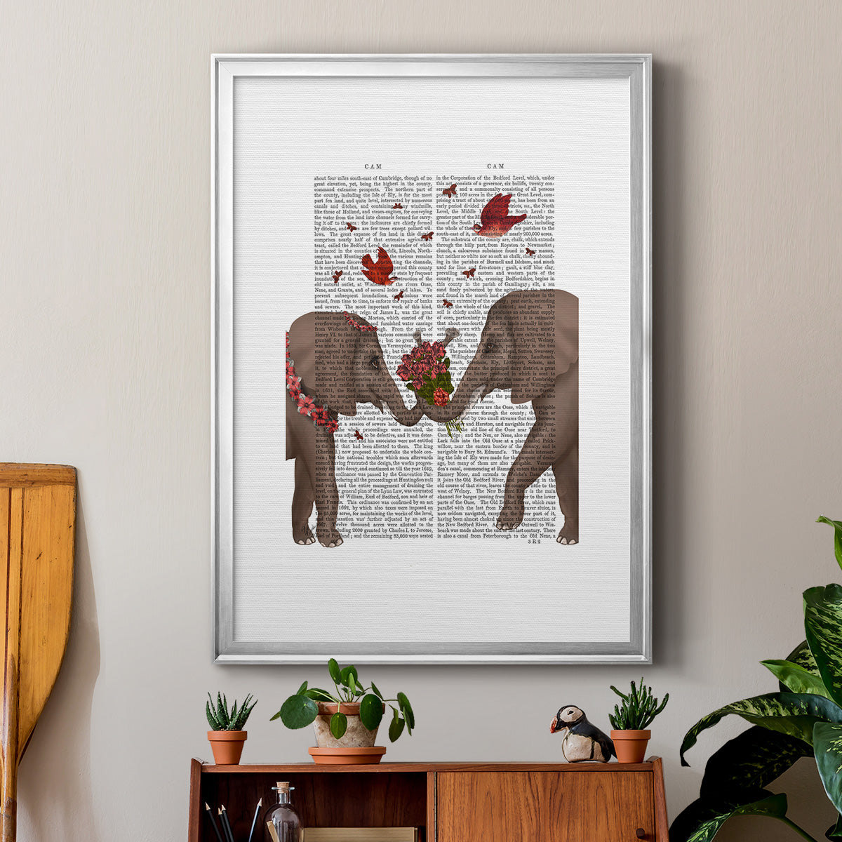 Elephant Bouquet, Portrait - Modern Framed Canvas Print