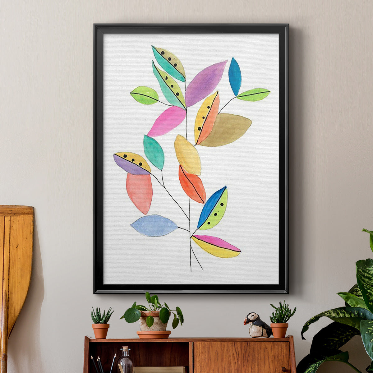 Color Pop Leaves II - Modern Framed Canvas Print