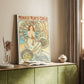 Canvas art print of a vintage poster featuring a woman promoting Monaco with elegant design styled in a home decor setting.