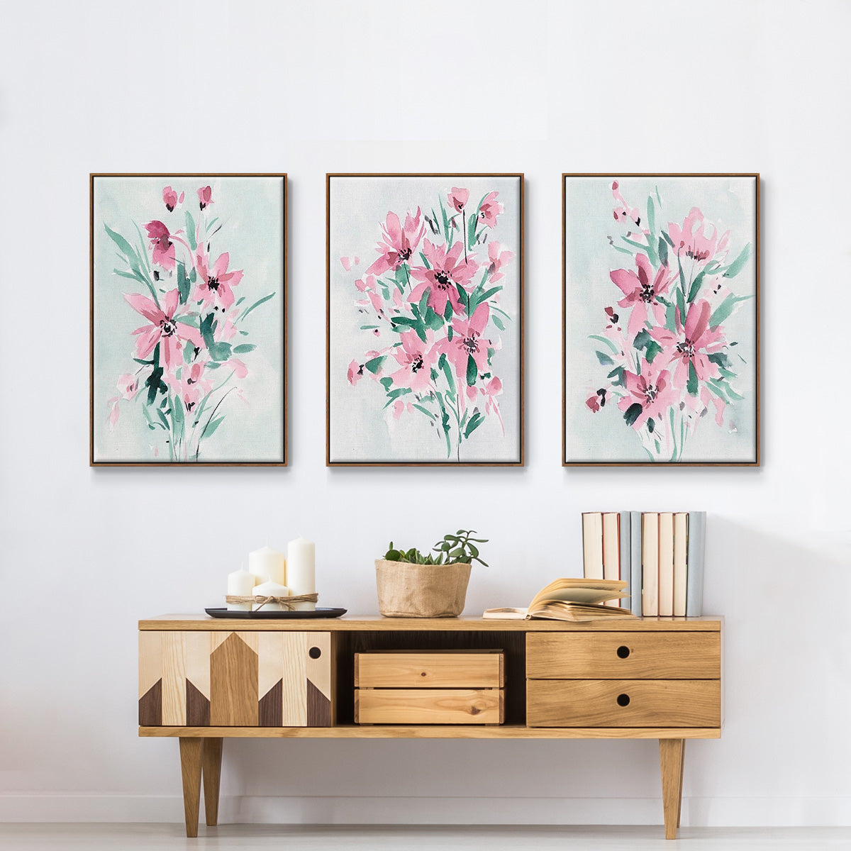 Posy Blooms I - Framed Premium Gallery Wrapped Canvas L Frame 3 Piece Set - Ready to Hang