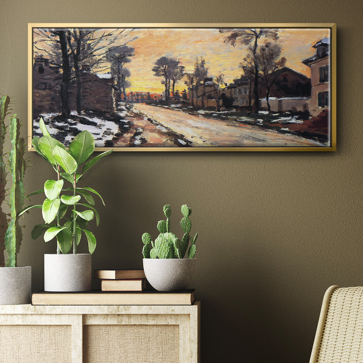 Road at Louveciennes, Melting Snow, Sunset, 1870 - Floater Framed Canvas Print