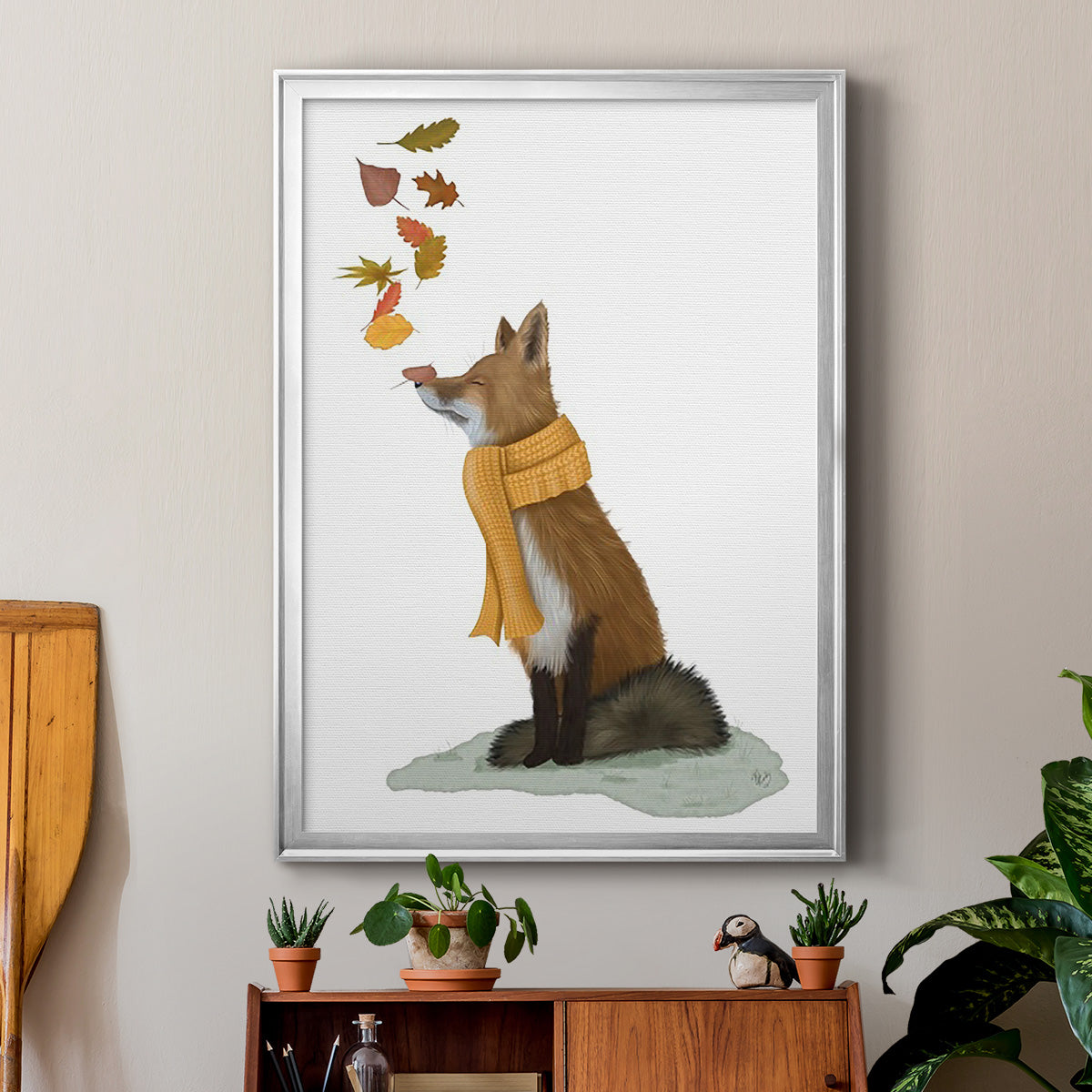 Fox Leaves on Nose - Modern Framed Canvas Print