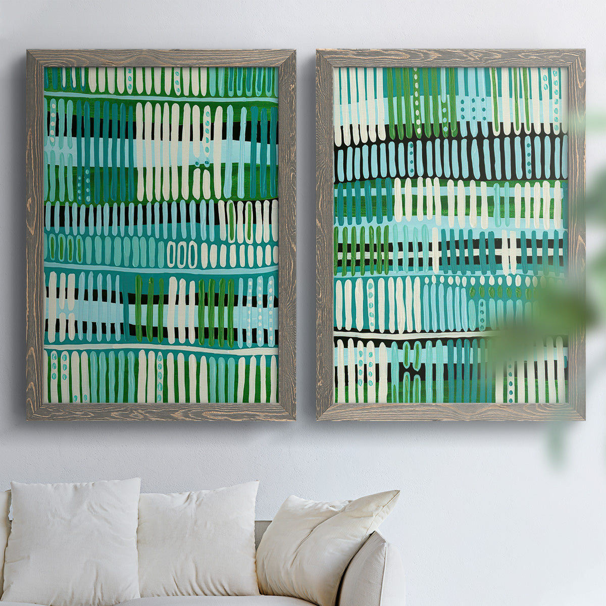 Teal Pattern I - Premium Framed Canvas 2 Piece Set - Ready to Hang