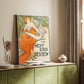 Canvas art print of a vintage advertisement featuring a stylized female figure and text styled in a home decor setting.