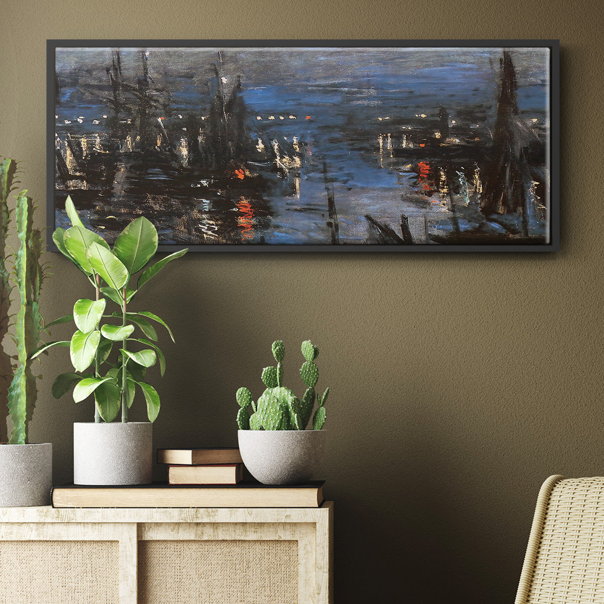 The Port of Le Havre, Night Effect, 1873 - Floater Framed Canvas Print