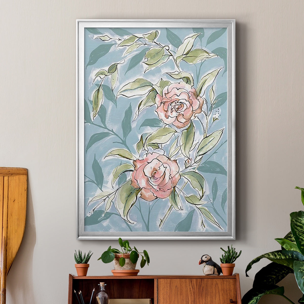 Faded Camellias II - Modern Framed Canvas Print