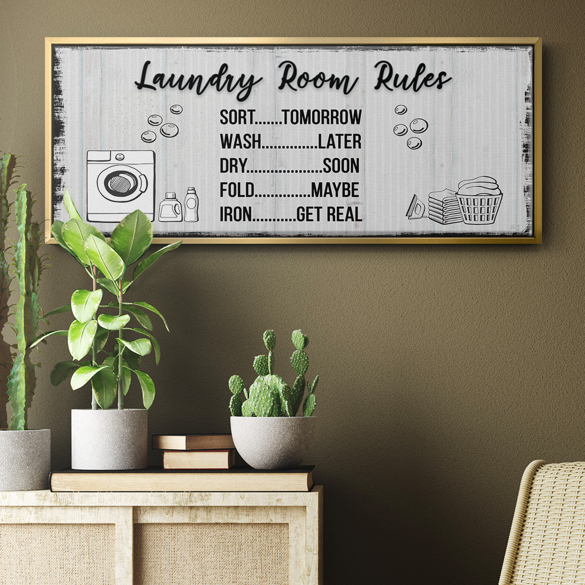 Laundry Room Rules - Floater Framed Canvas Print