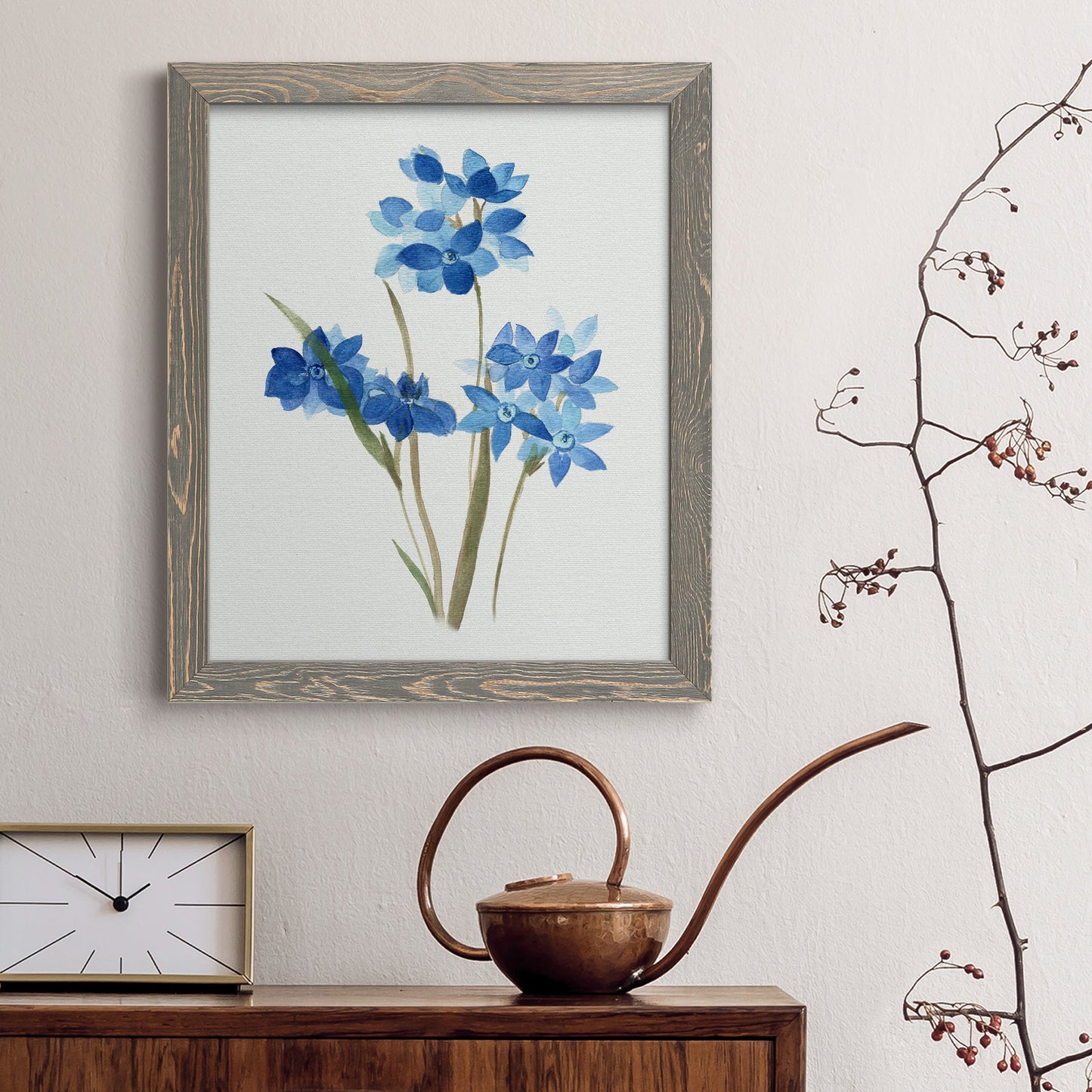 Blue Blossom Botanical I - Premium Canvas Framed in Barnwood - Ready to Hang