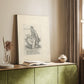 Canvas art print of a classical figure rendered in etched lines with minimal shading styled in a home decor setting.
