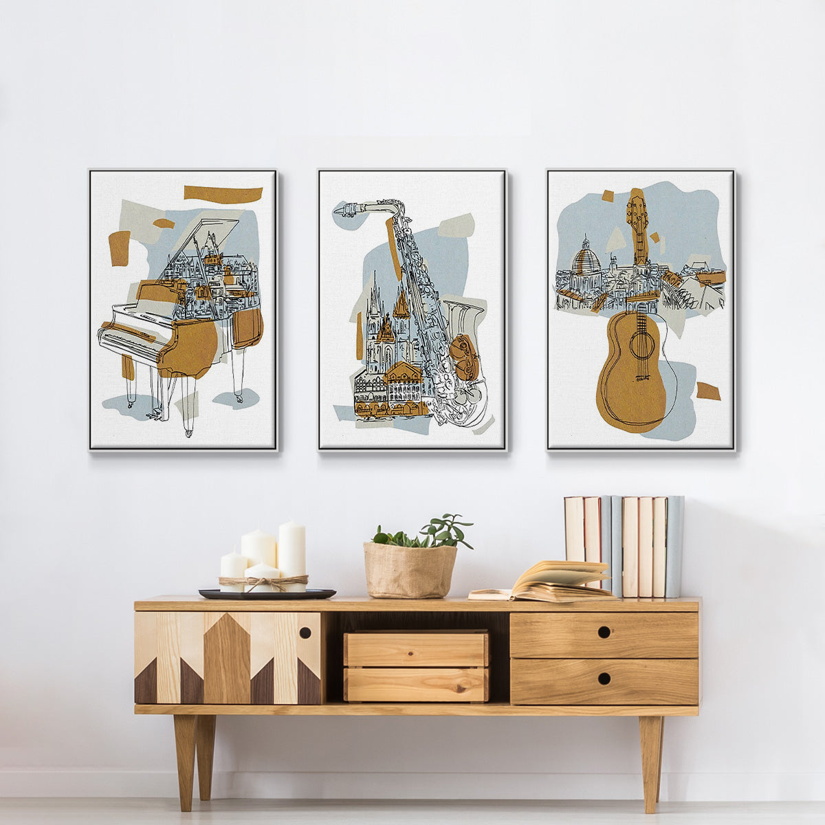 Rehearsal I - Framed Premium Gallery Wrapped Canvas L Frame 3 Piece Set - Ready to Hang