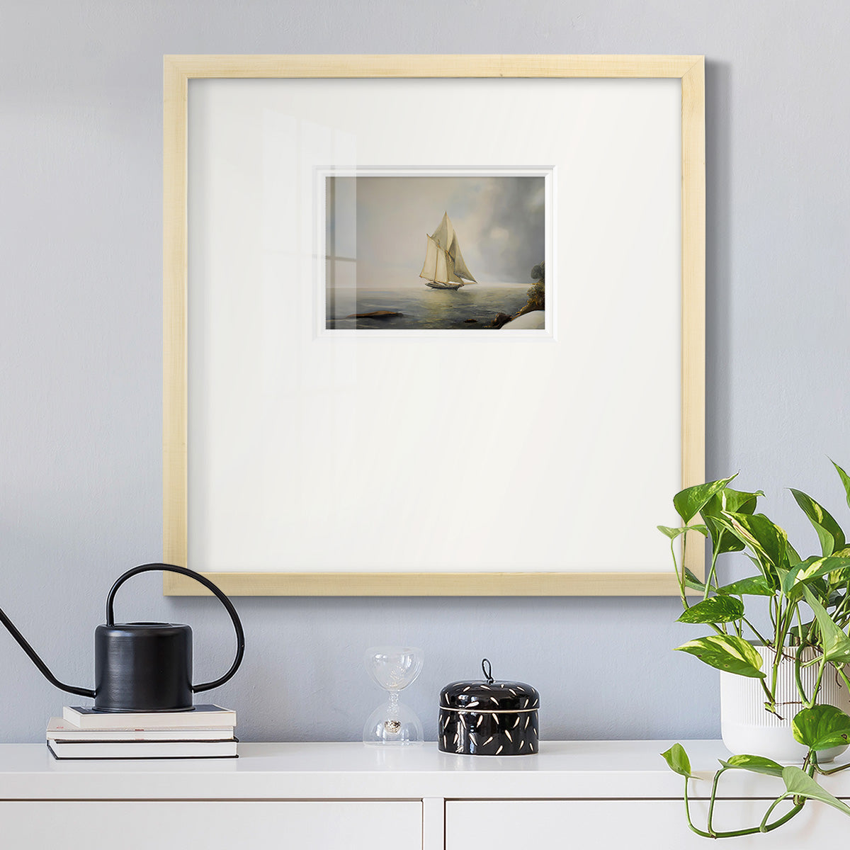 Foggy Sail I Premium Framed Print Double Matboard