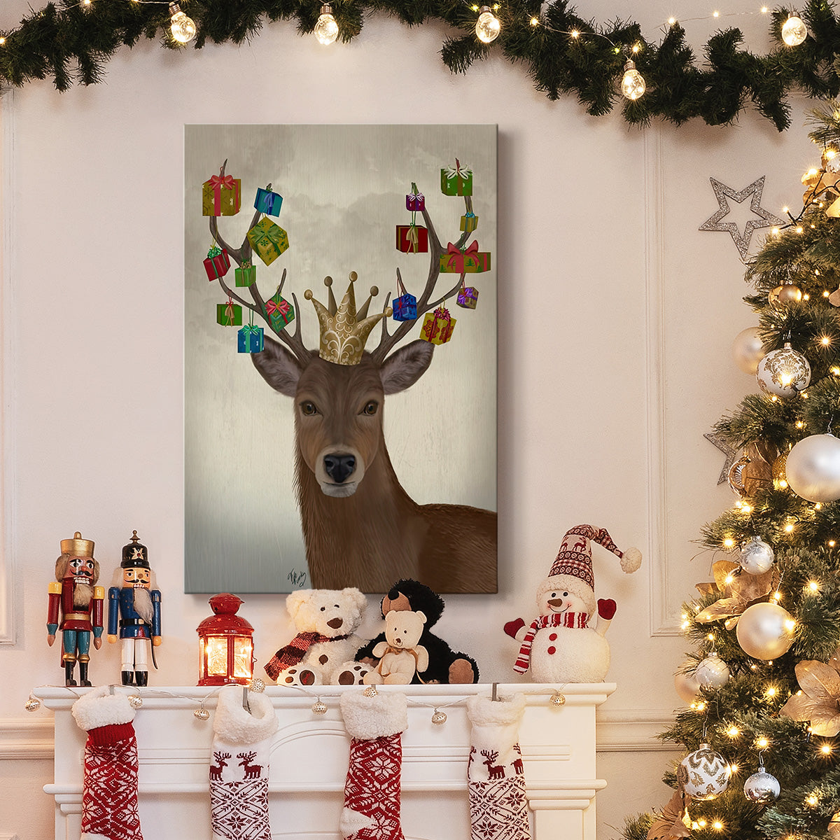 Christmas Gift Bearing Deer - Gallery Wrapped Canvas