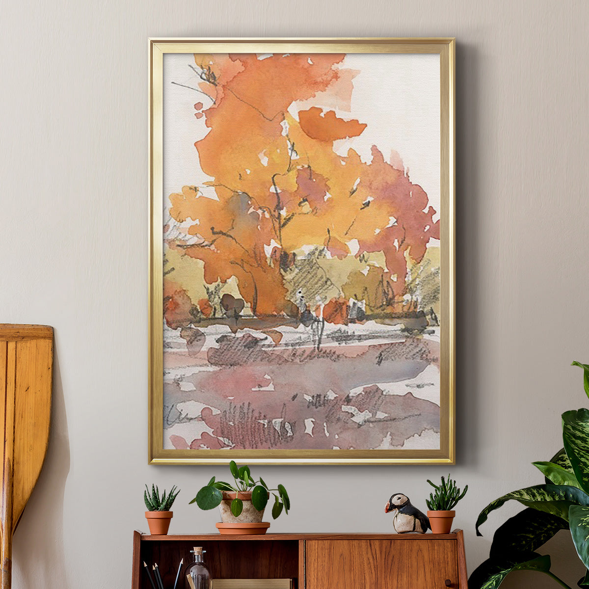 Watercolor Treeline Sketch II - Modern Framed Canvas Print