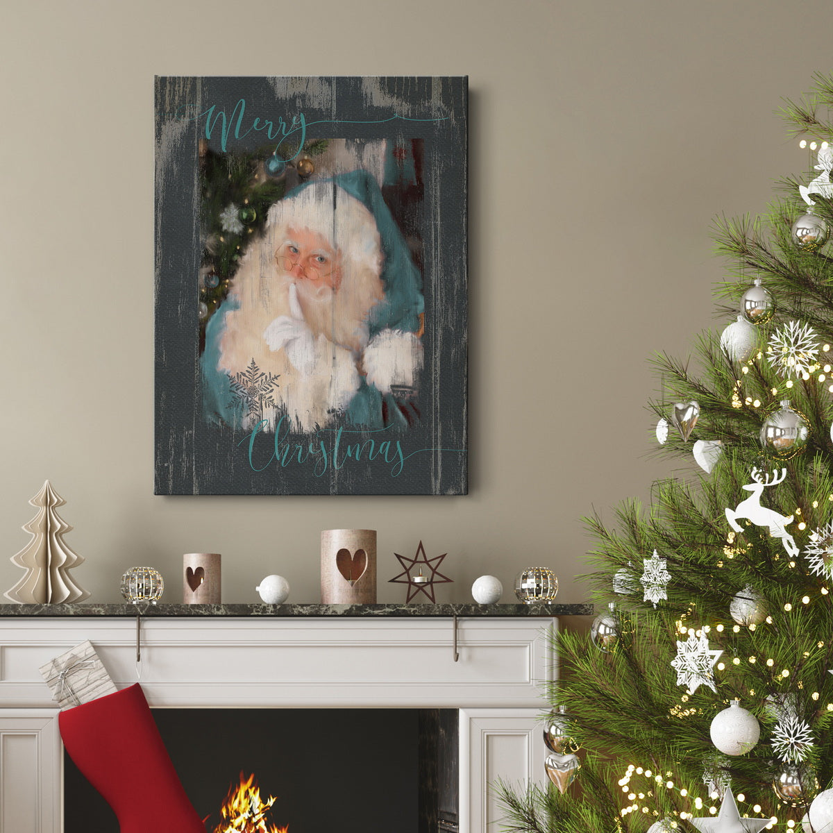 Teal Santa - Canvas Art Print