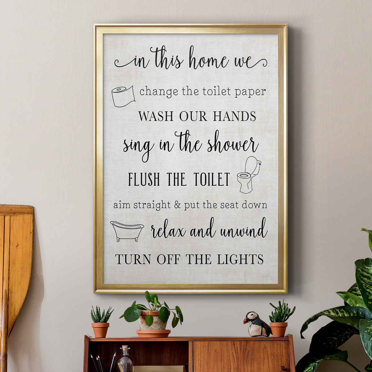 In This Bathroom - Modern Framed Canvas Print
