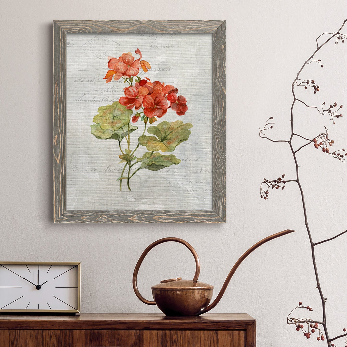 Linen Geranium - Premium Canvas Framed in Barnwood - Ready to Hang