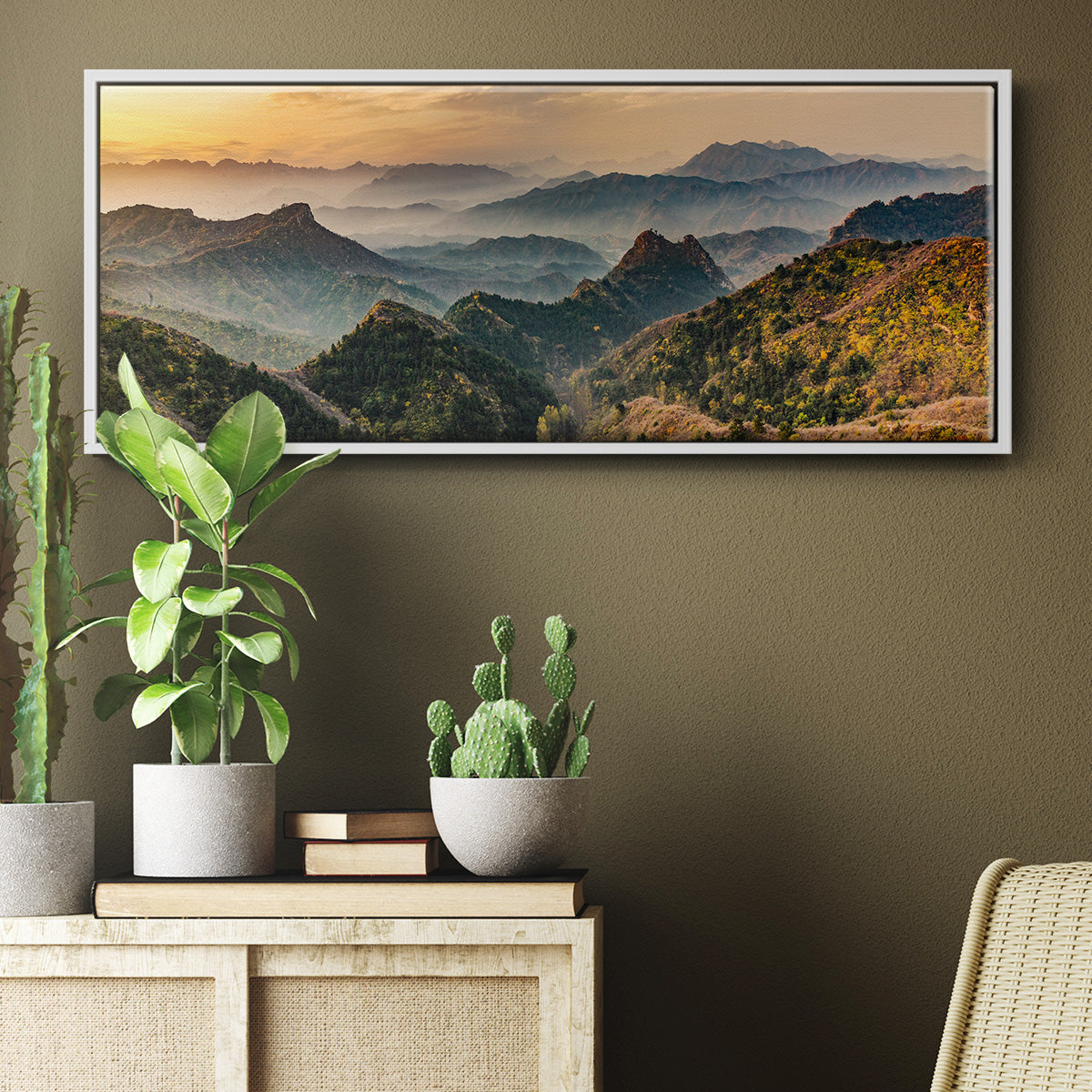 Jinshanling Mountains at Sunrise in Autumn Colors - Floater Framed Canvas Print