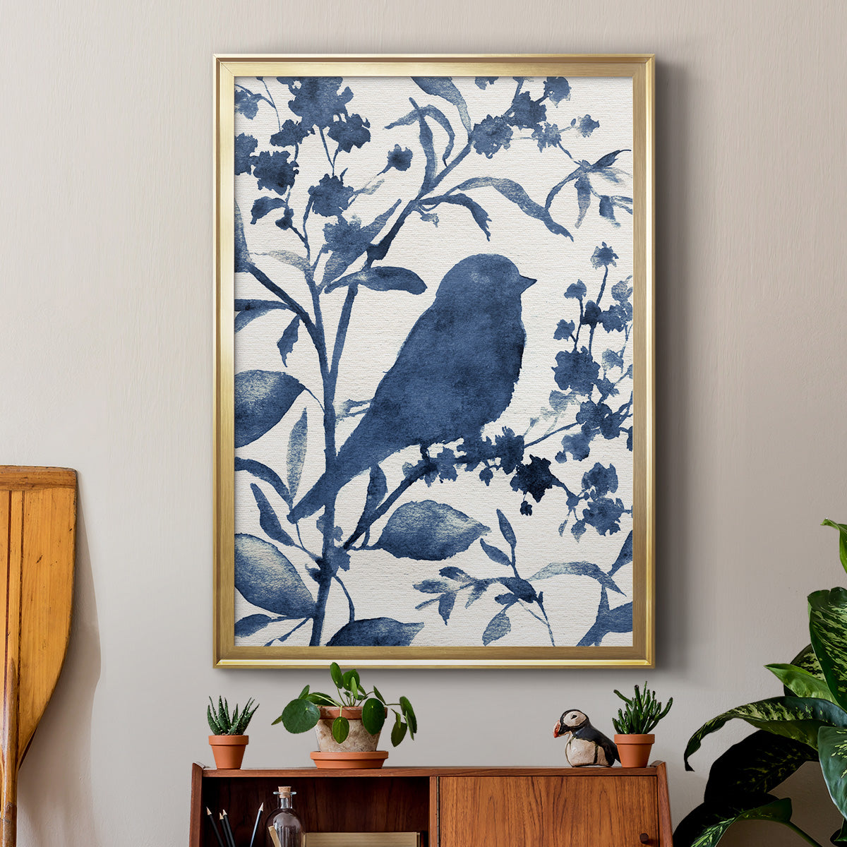 Bluebird Silhouette I - Modern Framed Canvas Print