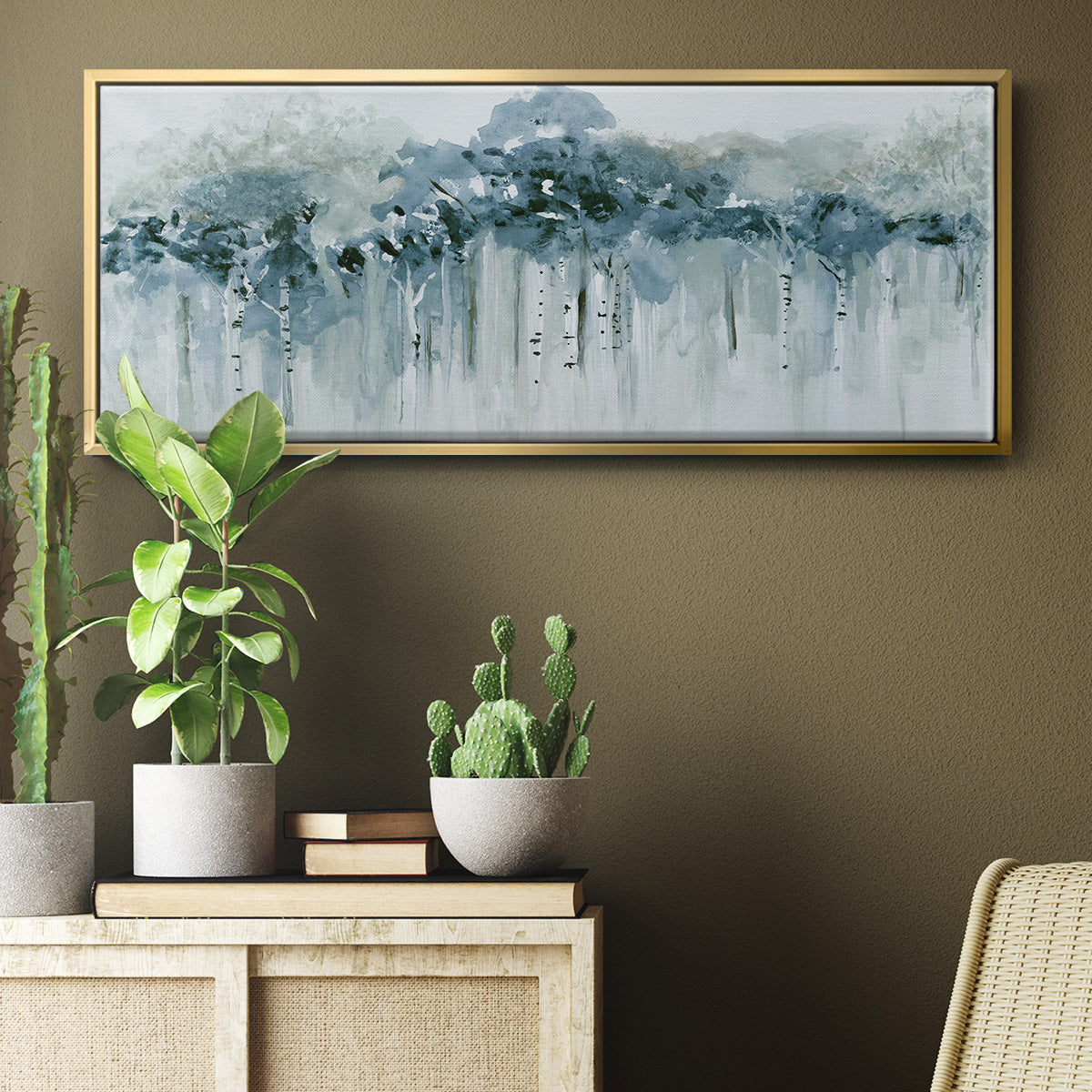 Blue Birch Morning - Floater Framed Canvas Print