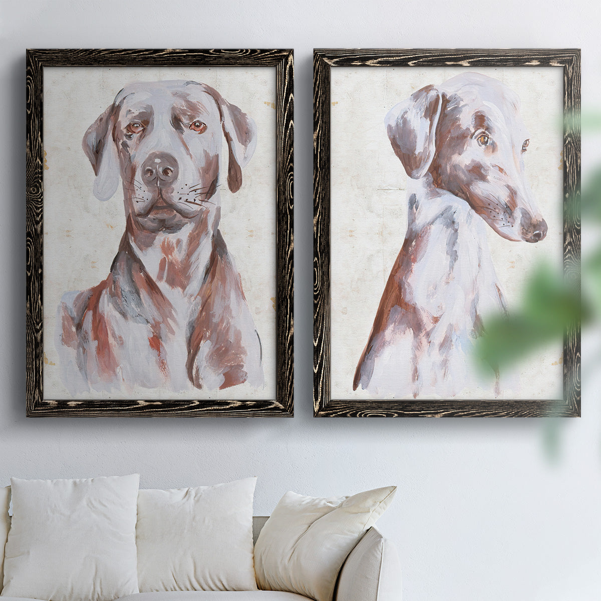 Sitting Dog I - Premium Framed Canvas 2 Piece Set - Ready to Hang