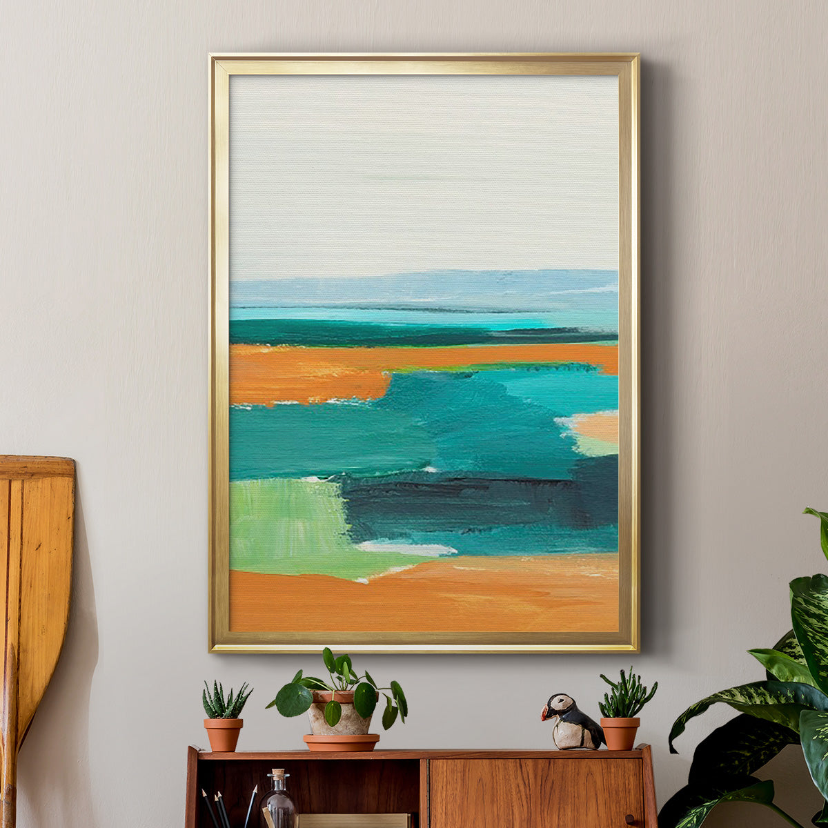 Aqua and Orange I - Modern Framed Canvas Print