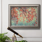 Eclectic fall floral landscape artwork in an ornate vintage silver frame displayed in a light-toned interior setting.