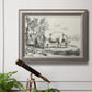 Traditional rural landscape scene by Nicolas Berchem in an ornate vintage silver frame displayed in a light-toned interior setting.