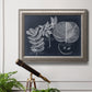 Vintage botanical foliage illustration on navy background in an ornate vintage silver frame displayed in a light-toned interior setting.
