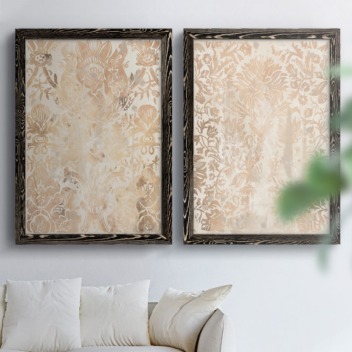 Walnut Damask III - Premium Framed Canvas 2 Piece Set - Ready to Hang