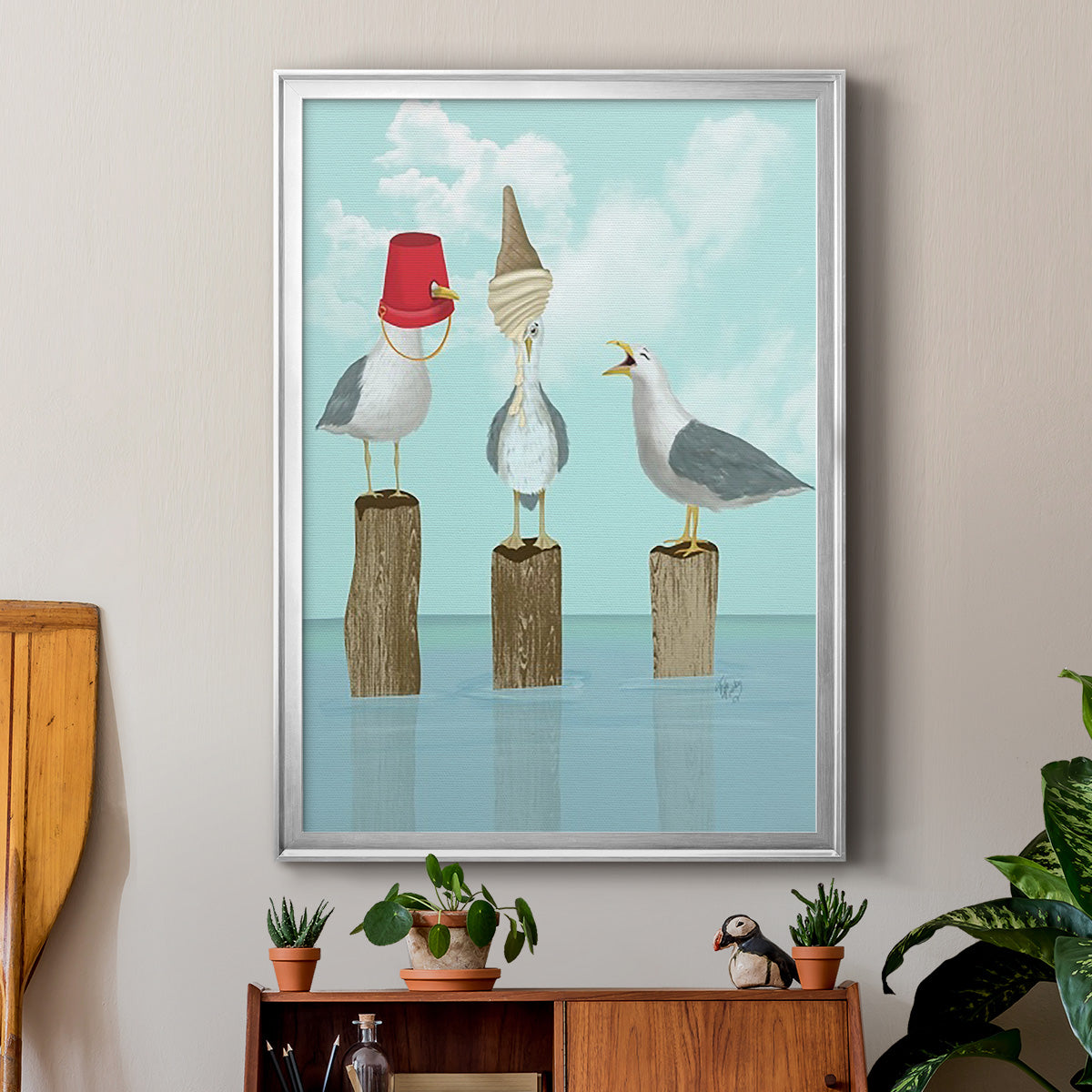 Silly Seagulls - Modern Framed Canvas Print