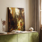 Canvas art print of a mythic composition with a figure and rich autumnal color styled in a home decor setting.