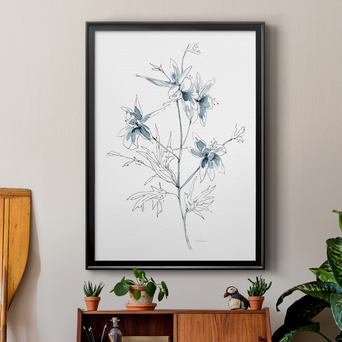 Indigo Sketch II - Modern Framed Canvas Print