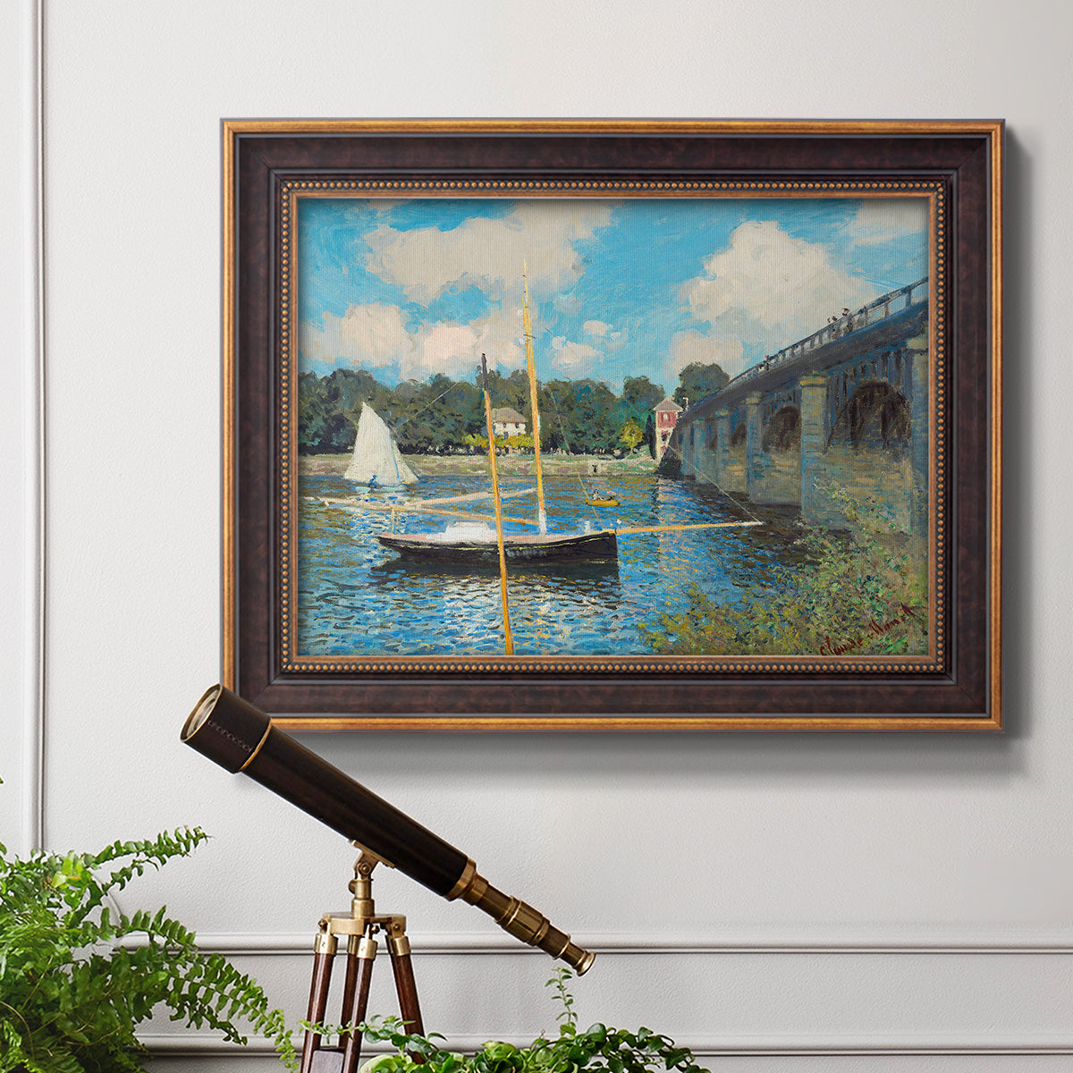 The Road Bridge At Argenteuil - Ornate Framed Canvas Print