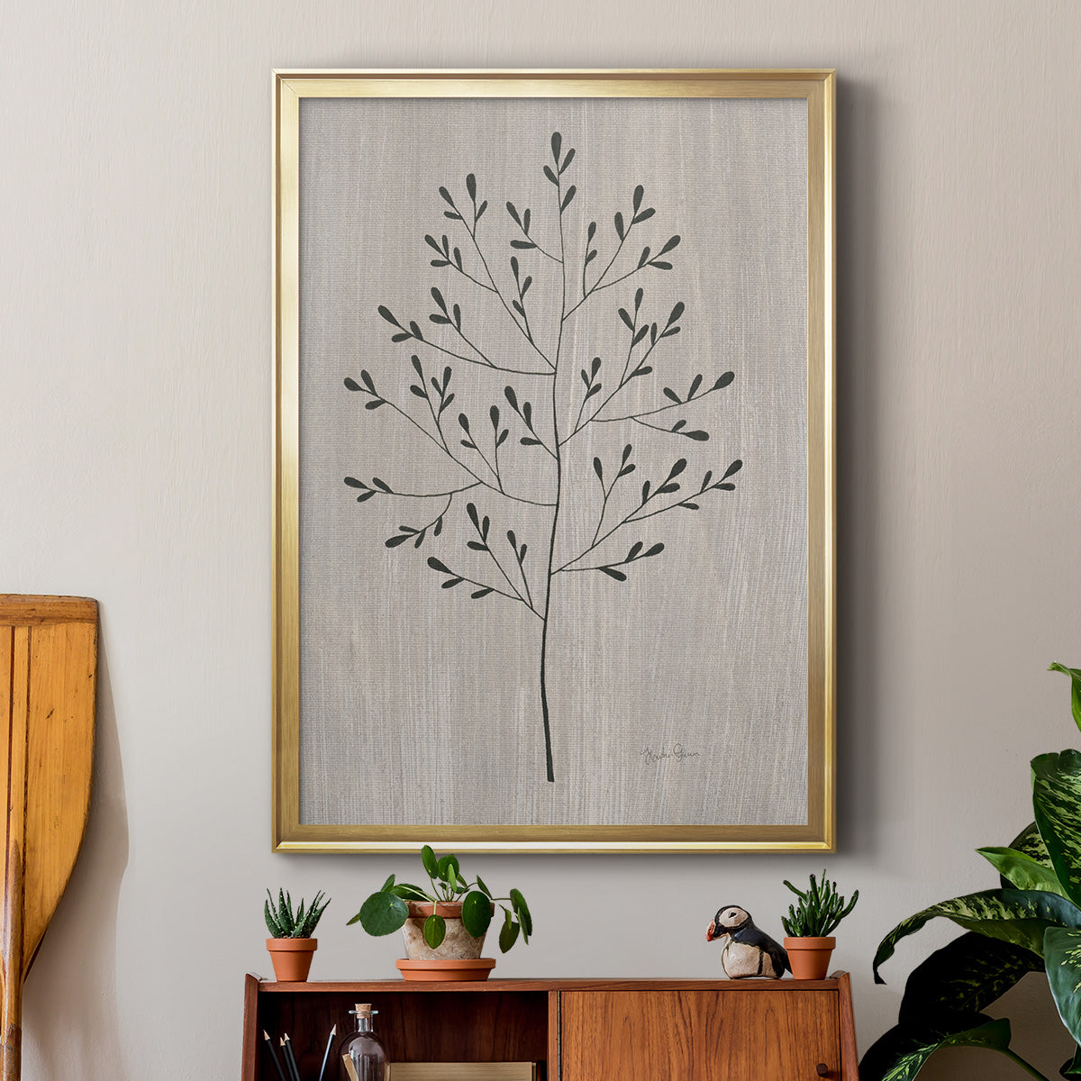 Leaves and Wood II - Modern Framed Canvas Print