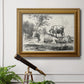 Classical pastoral landscape artwork by Nicolas Berchem in an ornate traditional gold frame displayed in a light-toned interior setting.