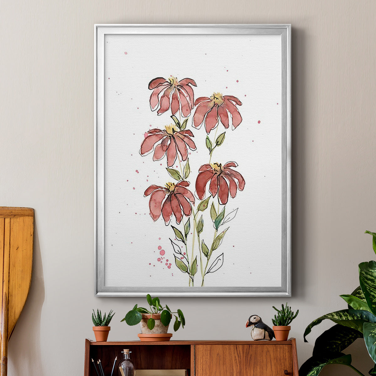 Watercolor Blooms II - Modern Framed Canvas Print