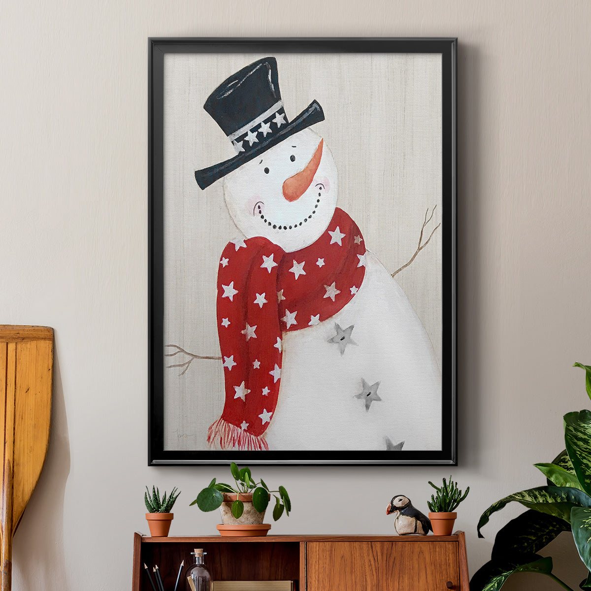 Festive Snowman I - Modern Framed Canvas Print