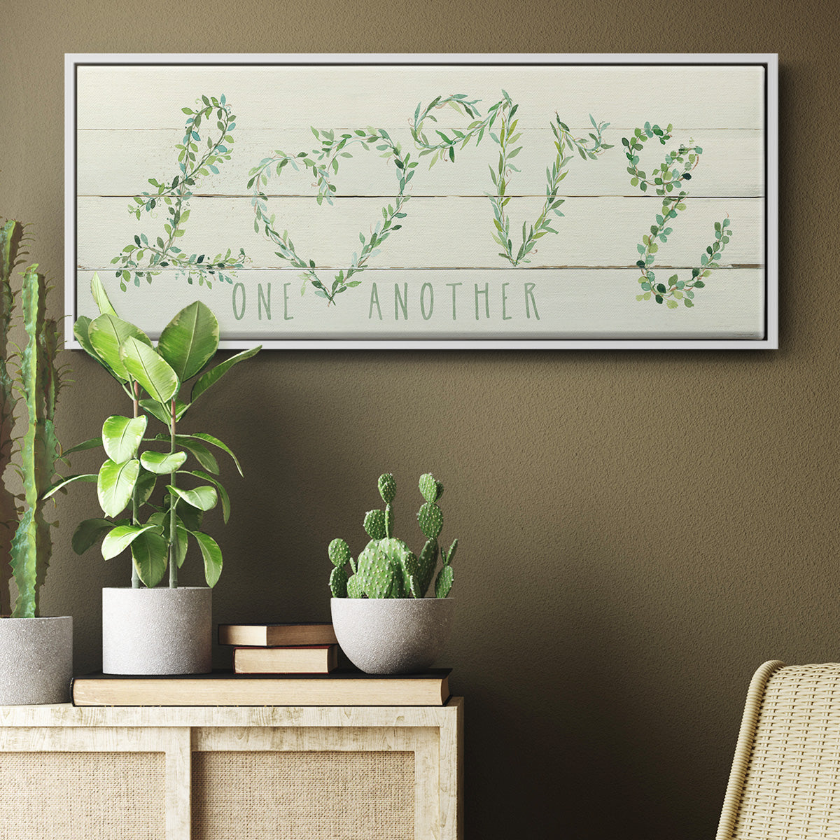 Shiplap Vines Love - Floater Framed Canvas Print