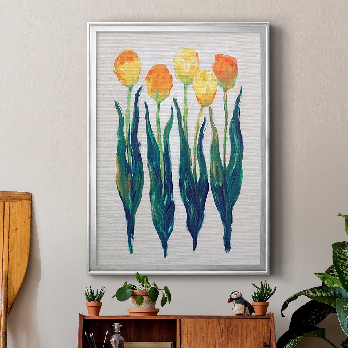 Tulips in a Row I - Modern Framed Canvas Print