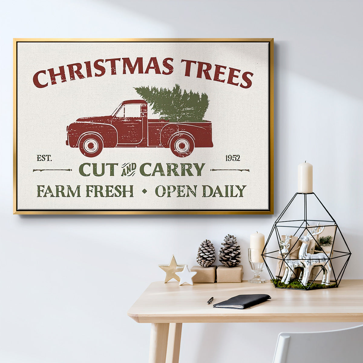 Christmas Farm Sign Collection A - Framed Gallery Wrapped Canvas in Floating Frame