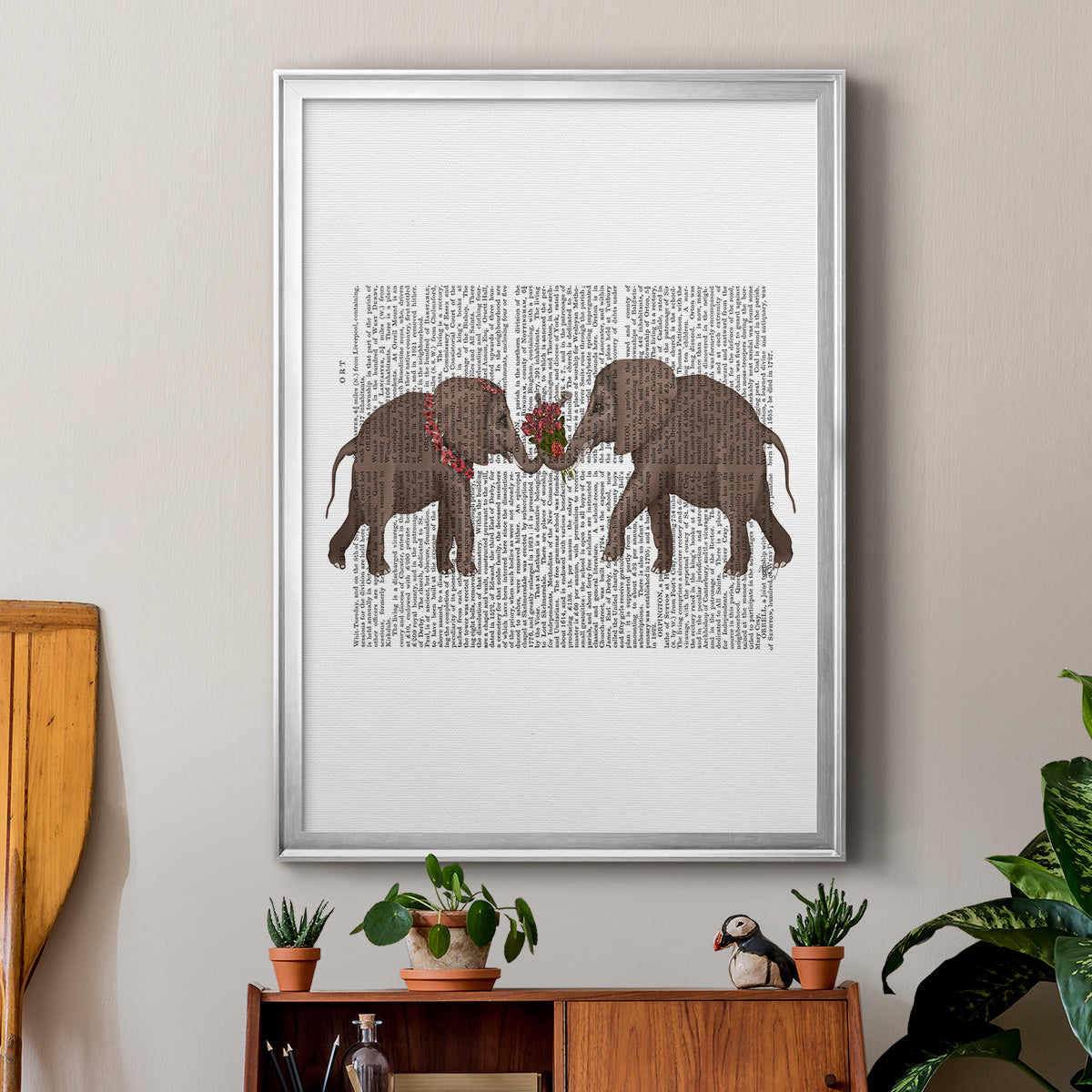 Elephant Bouquet, Landscape - Modern Framed Canvas Print