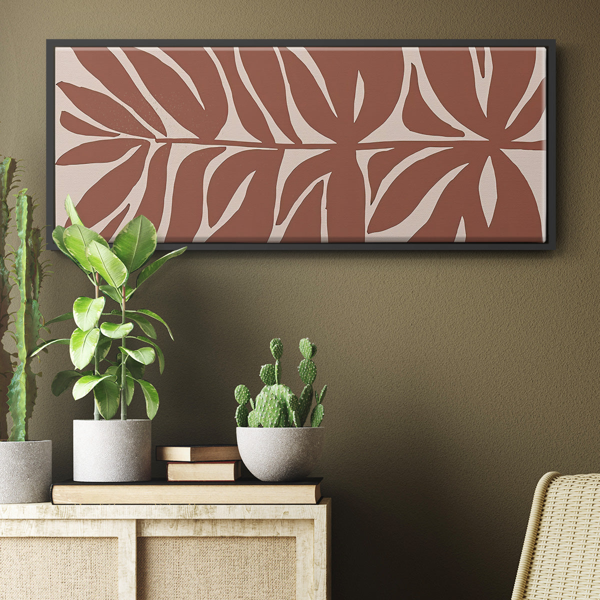 Terra Cotta Block Palms II - Floater Framed Canvas Print
