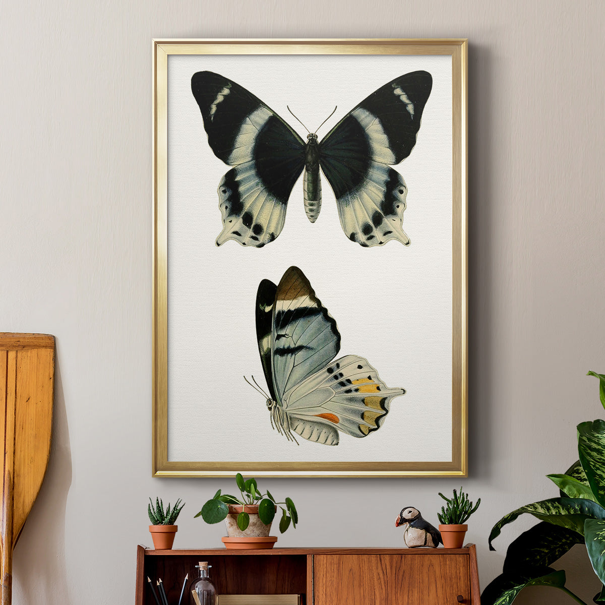 Antique Blue Butterflies I - Modern Framed Canvas Print