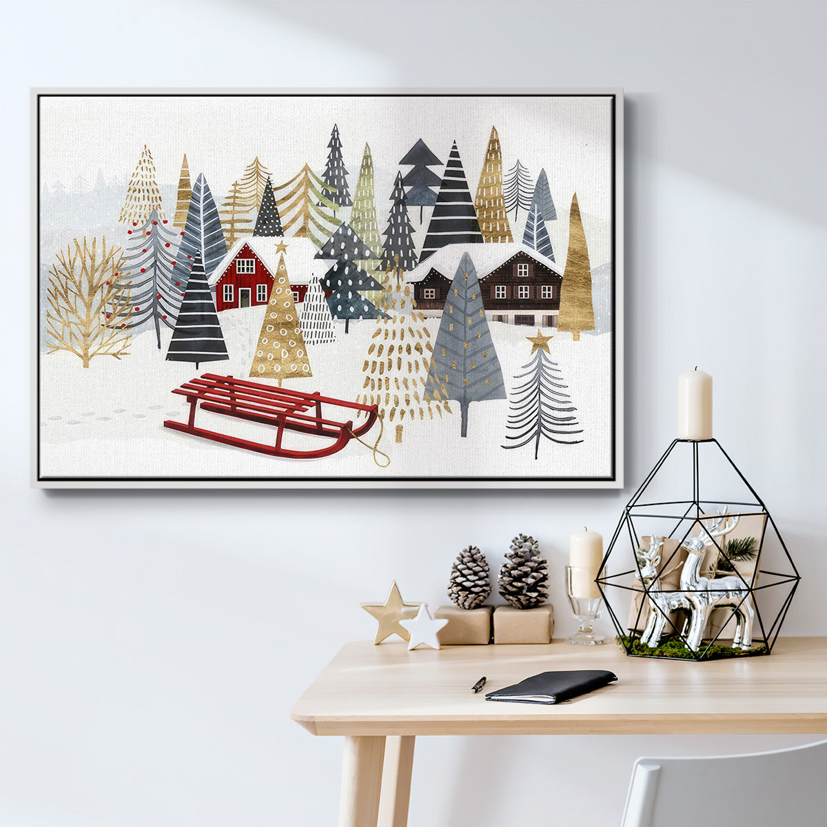 Christmas Chalet Collection A - Framed Gallery Wrapped Canvas in Floating Frame