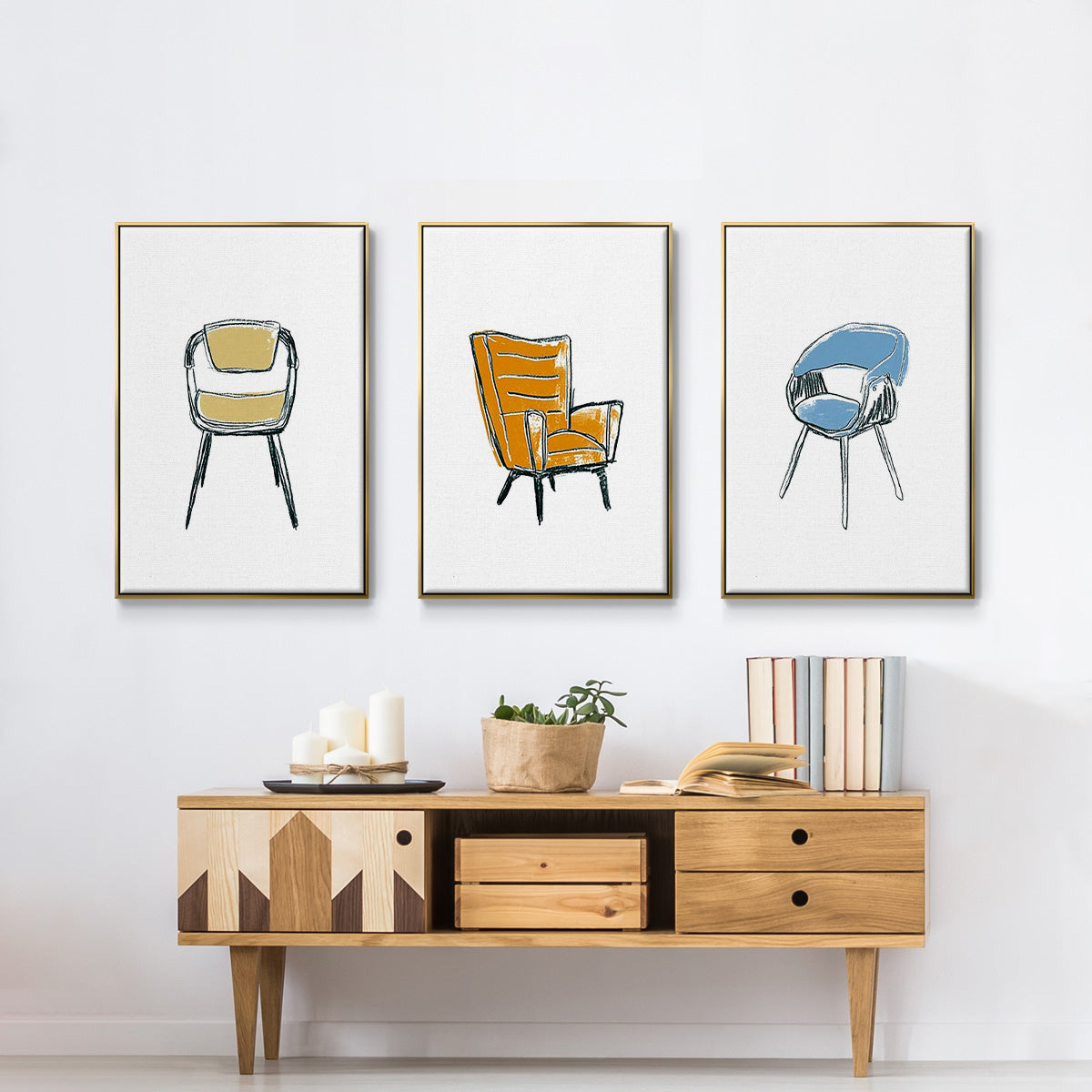 Take a Seat I - Framed Premium Gallery Wrapped Canvas L Frame 3 Piece Set - Ready to Hang