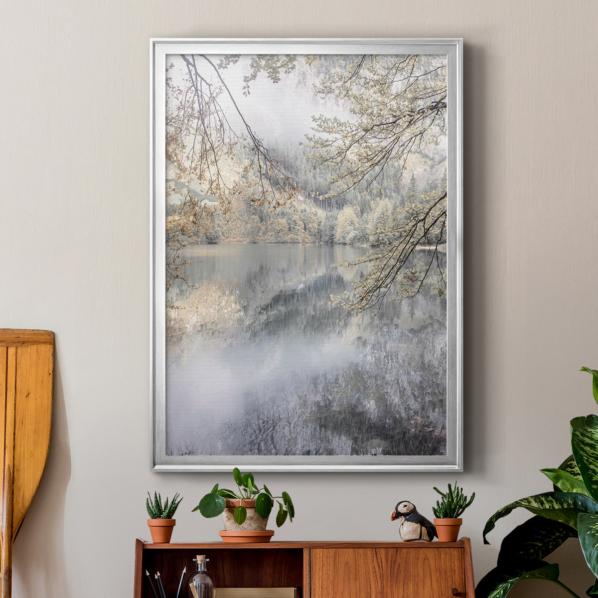 Misty Lake - Modern Framed Canvas Print
