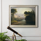Romantic autumn landscape along the Hudson River by Thomas Doughty in an ornate champagne frame displayed in a light-toned interior setting.
